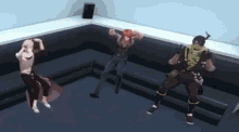 a group of people are dancing in a room .