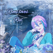 a picture of a girl that says ' rimi loves rui ' on the bottom