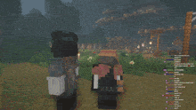 a screenshot of a minecraft video game shows a few players standing in the grass