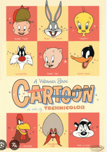 a poster for a warner bros cartoon featuring bugs bunny tweety and other cartoon characters