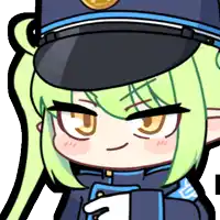 a cartoon character with green hair wearing a police hat