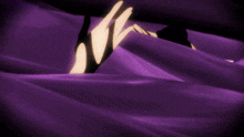 a person with a purple eye is laying on a purple cloth