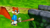 a cartoon squirrel is holding a bat in a video game .