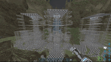 a screenshot of a video game shows a waterfall and a person holding a gun