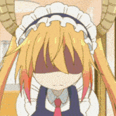a cartoon girl with horns and a maid outfit