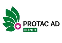 a logo for protac ad nortox with a green flower in the middle