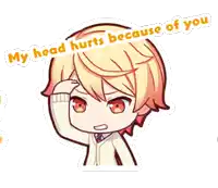 a cartoon of a boy with the words my head hurts because of you