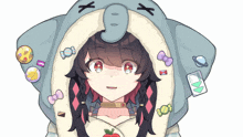 a drawing of a girl wearing an elephant hooded jacket