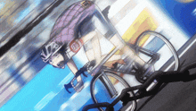 a cartoon drawing of a person riding a bike with the number 728 on their jersey