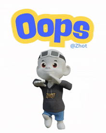 a cartoon character with a hoodie that says zhot on it