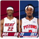 two basketball players from heat and pistons are shown
