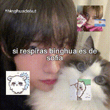 a picture of a girl and a cat with the caption " si respiras bingwa es de sofia "