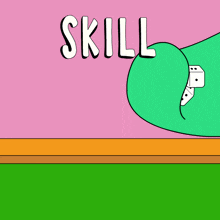 a pink and green background with the word skill written on it