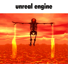 a skeleton is jumping in the air with the words " unreal engine " below it