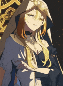 a drawing of a woman with long blonde hair and a hood