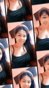 a woman in a black tank top and a knitted headband smiles