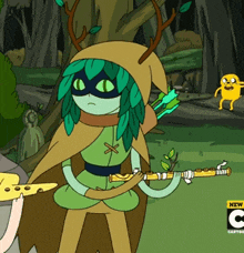 a cartoon character holding a flute with the letter c on the bottom