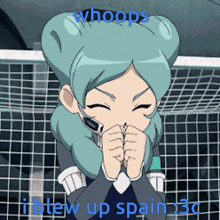 a picture of a girl with the words whoops i blew up spain on it