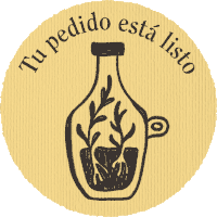 a drawing of a bottle with the words tu pedido esta listo written around it