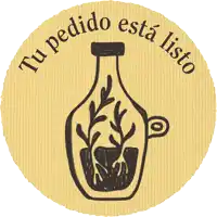 a drawing of a bottle with the words tu pedido esta listo written around it