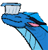 a cartoon whale is brushing its teeth with a blue toothbrush .