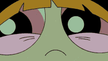 a close up of a cartoon character with a sad look on his face