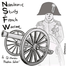 a drawing of napoleonic study of french warfare shows a man holding a cannon