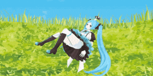 a pixel art drawing of a girl laying on the grass