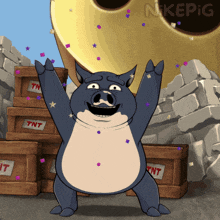 a cartoon pig is standing in front of a pile of tnt crates
