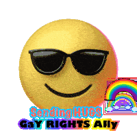a smiley face with sunglasses and the words " sending hugs gay rights ally " below it