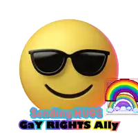 a smiley face with sunglasses and the words " sending hugs gay rights ally " below it