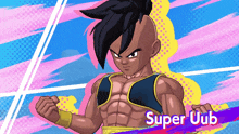 a cartoon character with the name super uub on the bottom right