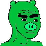 a pixel art drawing of a green pig with a bear 's head .