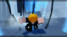 a screenshot of a video game shows a character with a yellow haircut