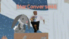 a cartoon of a man and a rabbit with the words star converse written in red