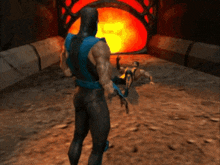 a man in a blue suit is standing next to another man in a video game