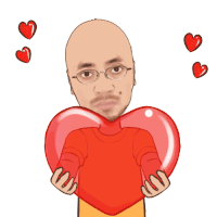 a cartoon of a man holding a heart with three hearts behind him