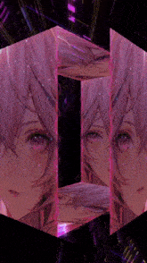 a picture of a girl with purple eyes is displayed in a cube
