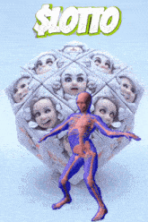 a skeleton is standing in front of a ball of faces and the word lotto