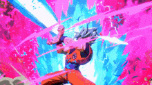 a cartoon character is flying through the air with a pink background .