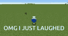 a minecraft character is standing in a field with the words omg i just laughed below him