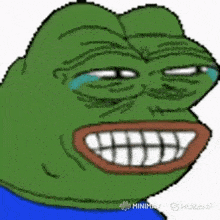 a pixel art of a frog with tears coming out of his eyes