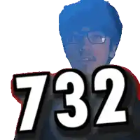 a pixelated image of a man with glasses and the number 732 behind him