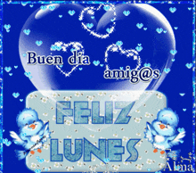 a blue greeting card that says feliz lunes on it