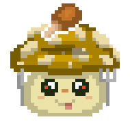 a pixel art illustration of a cupcake with a fork and knife