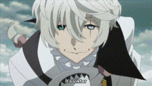 a man with white hair and green eyes is smiling and saying it 's viktor
