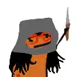 a cartoon character with a hood and glasses is holding a knife .