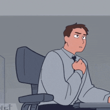 a cartoon of a man sitting in a chair with his hand out