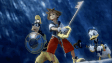 Sora Jumps And Donald And Goofy Run To Battle Kingdom Hearts GIF - Sora Jumps And Donald And Goofy Run To Battle Kingdom Hearts Sora GIFs