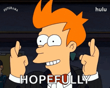 a cartoon character says hopefully in front of a hulu logo